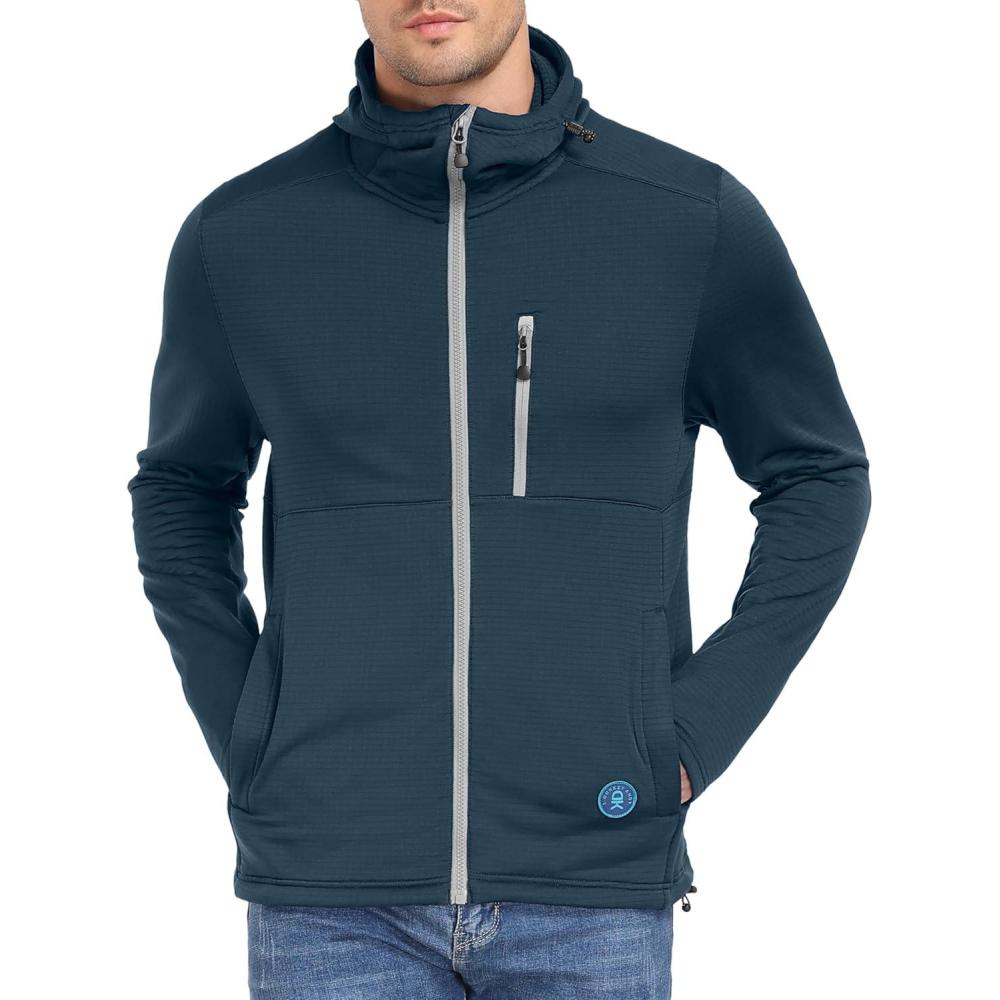 imageLittle Donkey Andy Mens Winter Lightweight Warm Fleece Running Jacket Breathable Hooded Thermal Jacket with Thumb HolesUpgraded Moroccan Blue