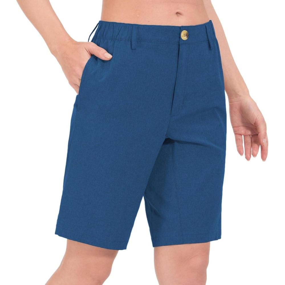 imageLittle Donkey Andy Womens Bermuda Quick Dry Lightweight Stretch Shorts Golf Hiking TravelA Blue Heather