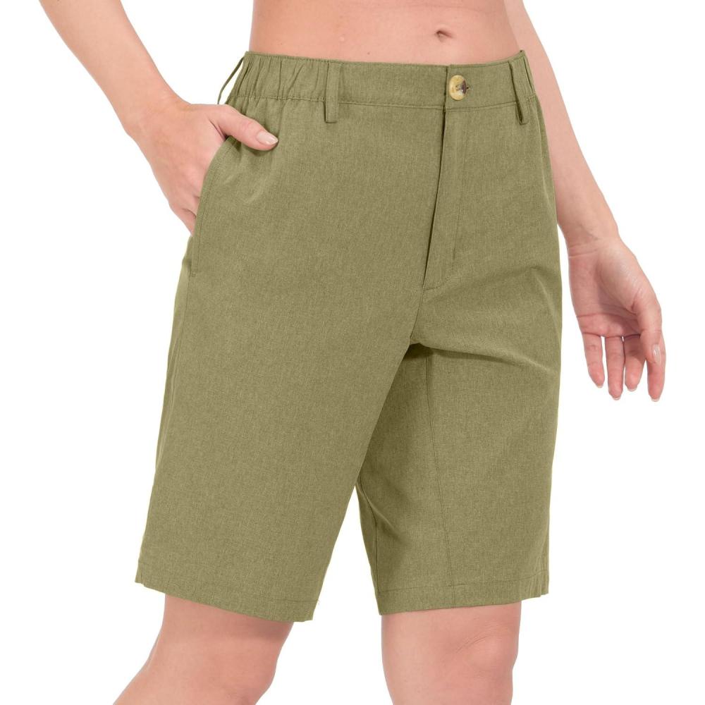 imageLittle Donkey Andy Womens Bermuda Quick Dry Lightweight Stretch Shorts Golf Hiking TravelA Olive Green Heather