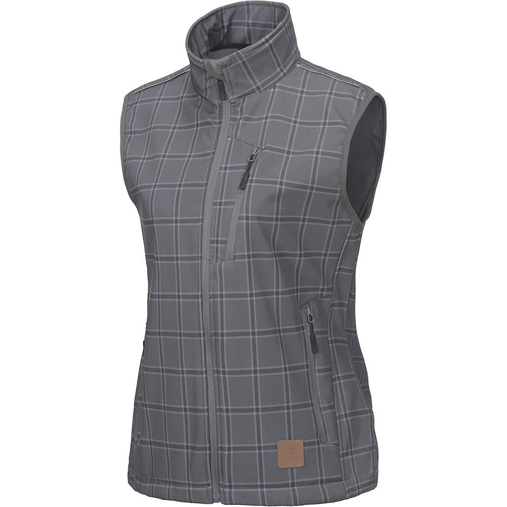 imageLittle Donkey Andy Womens Fleece Lined Softshell Vest Lightweight Windproof Sleeveless Jacket for Hiking Outdoor Travel GolfGray Plaid