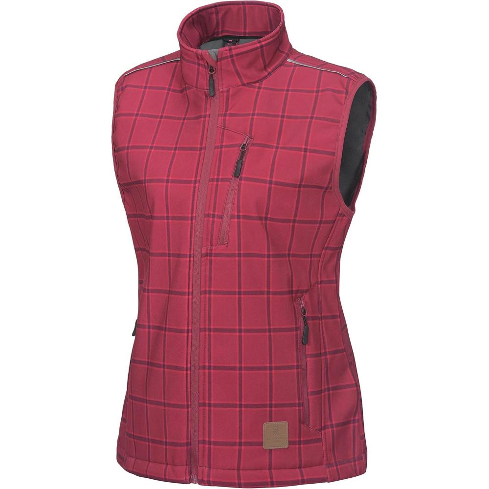 imageLittle Donkey Andy Womens Fleece Lined Softshell Vest Lightweight Windproof Sleeveless Jacket for Hiking Outdoor Travel GolfRed Plaid