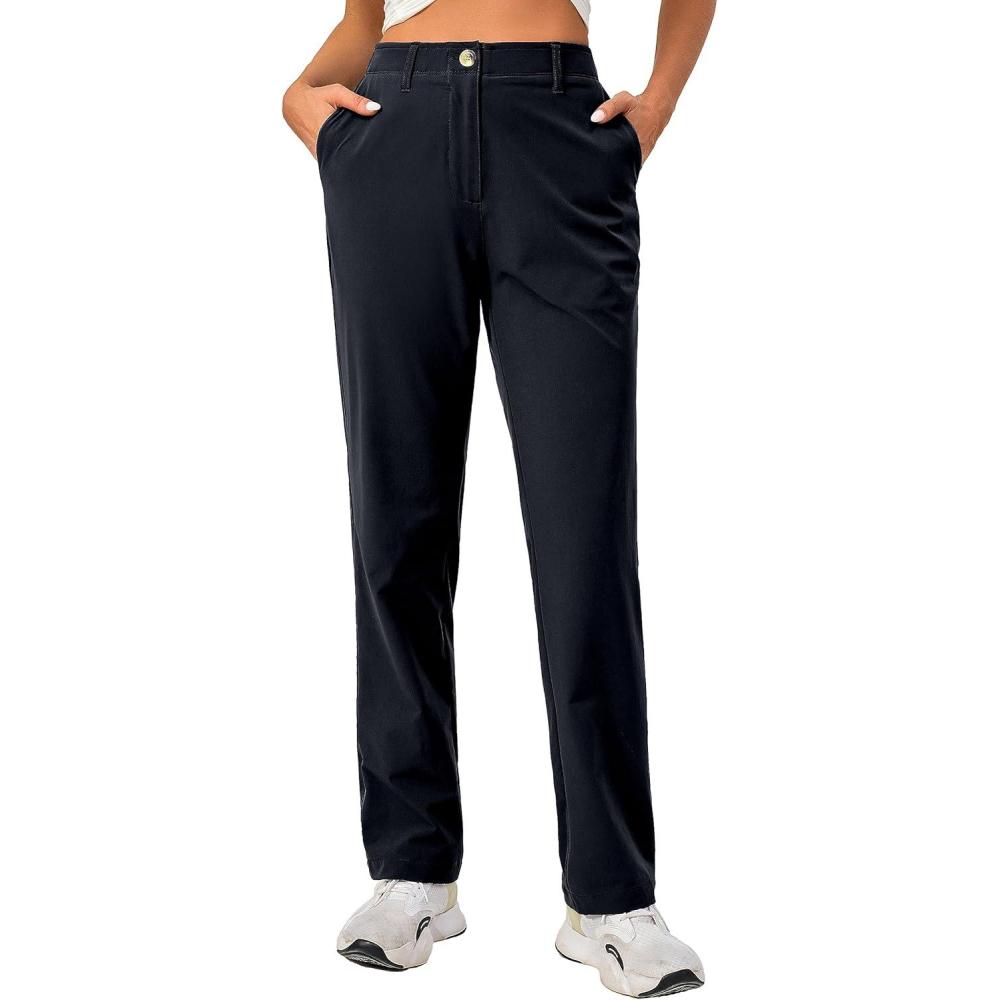 imageLittle Donkey Andy Womens Golf Pants Stretch Quick Dry Lightweight Straight Leg Business Casual Slacks with PocketsAdeep Black