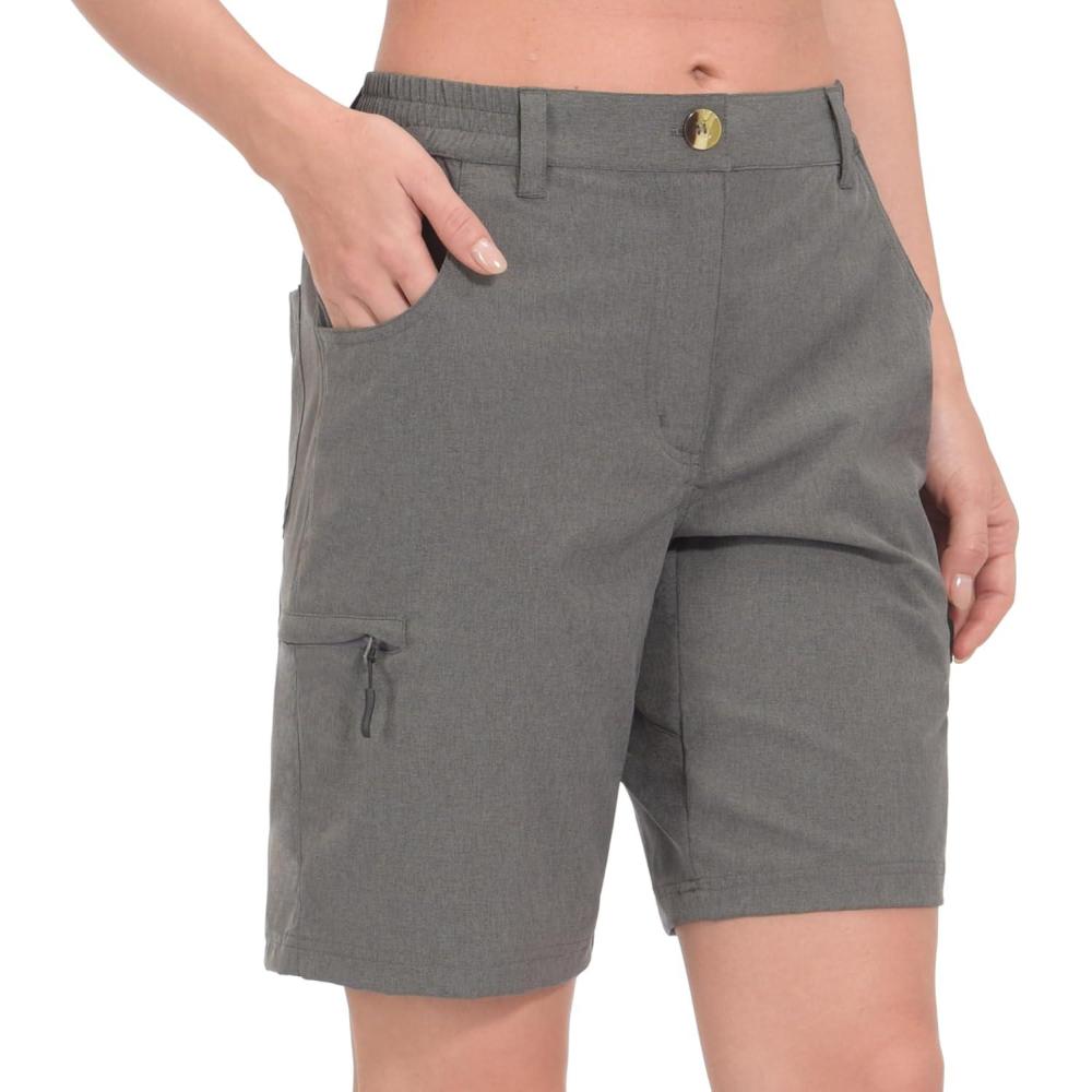 imageLittle Donkey Andy Womens Hiking Shorts 105 Inch Inseam Lightweight Quick Dry Running Golf Shorts with Zipper PocketsGray Heather