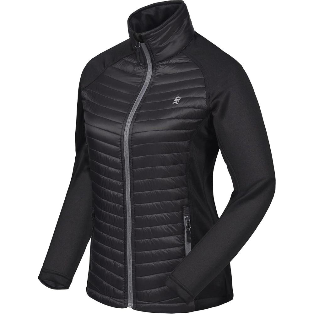 imageLittle Donkey Andy Womens Insulated Hiking Jacket Thermal Running Hybrid Jacket Lightweight Breathable and WarmUpgrade Black