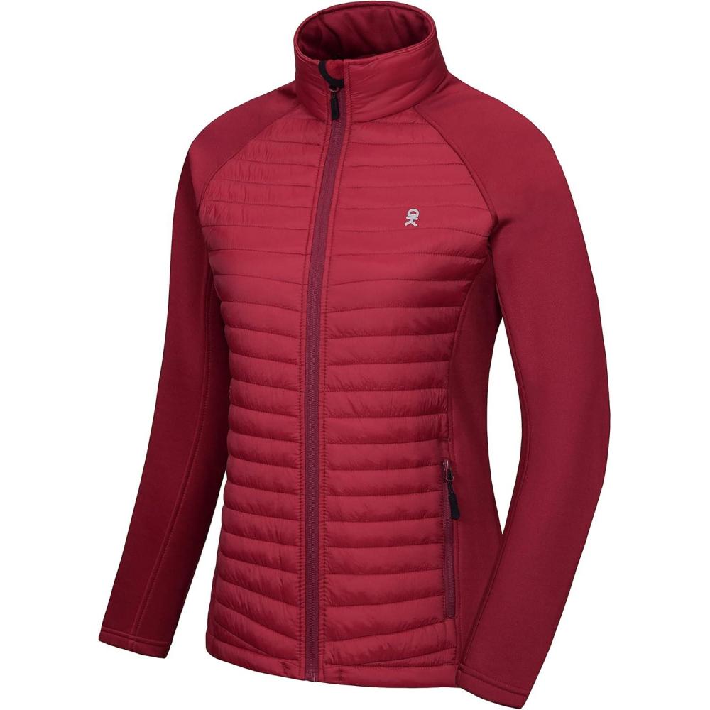 imageLittle Donkey Andy Womens Insulated Hiking Jacket Thermal Running Hybrid Jacket Lightweight Breathable and WarmUpgrade Dark Red