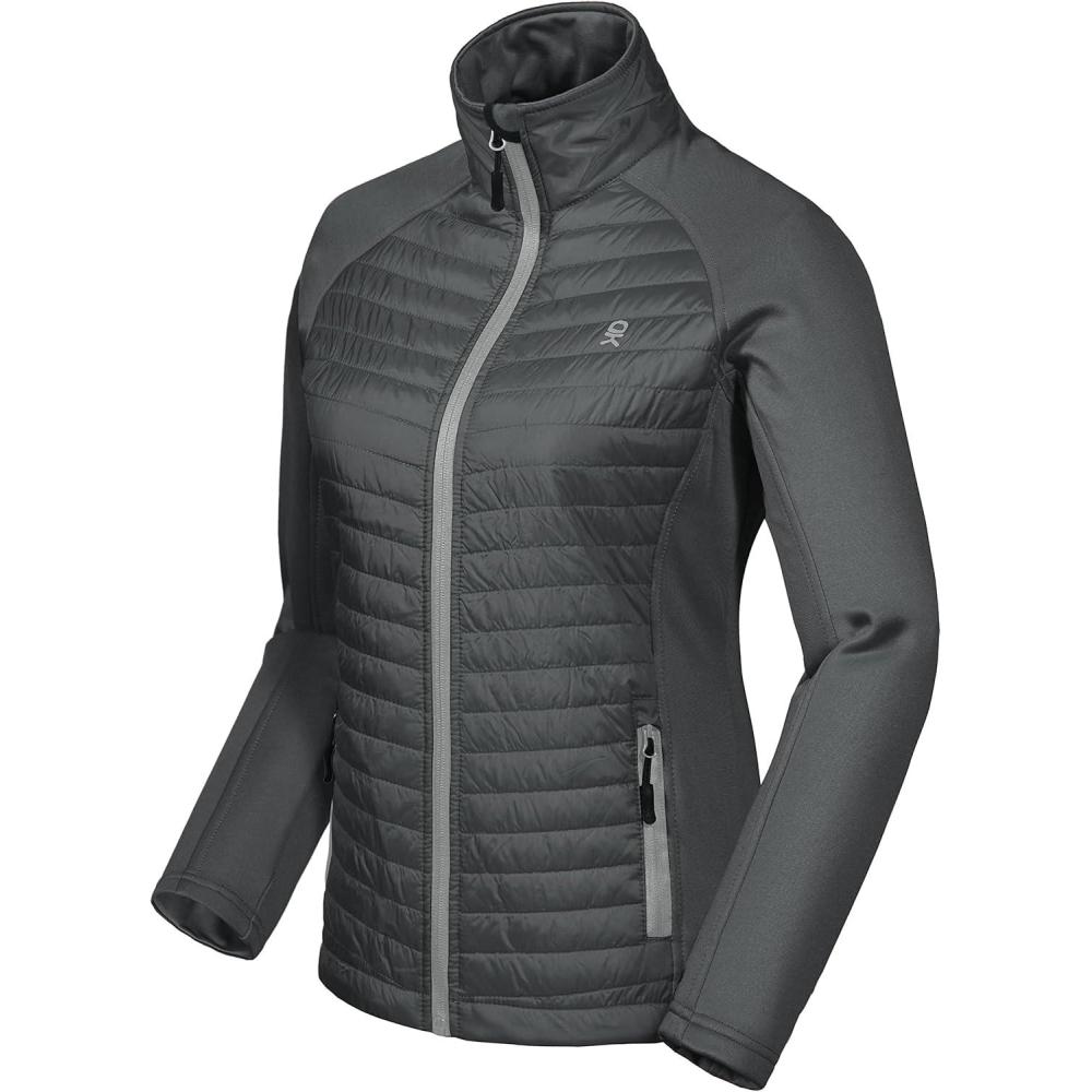 imageLittle Donkey Andy Womens Insulated Hiking Jacket Thermal Running Hybrid Jacket Lightweight Breathable and WarmUpgrade Gray