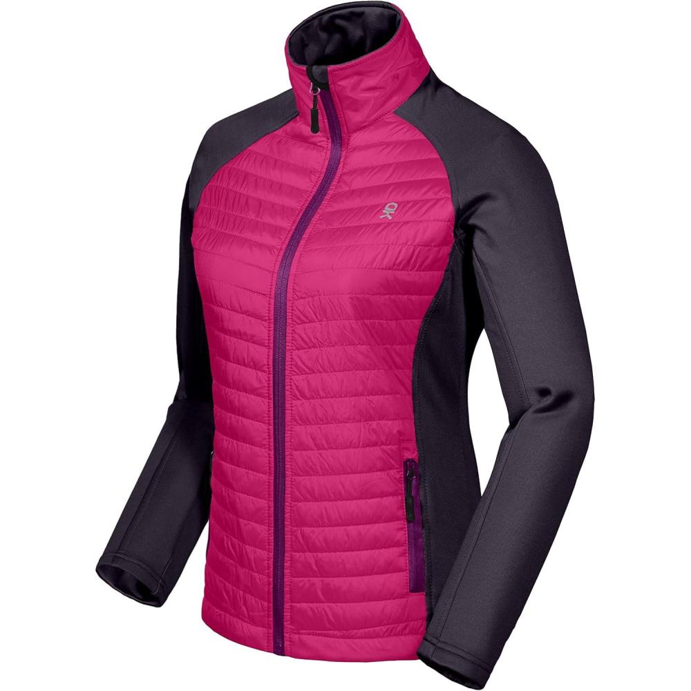imageLittle Donkey Andy Womens Insulated Hiking Jacket Thermal Running Hybrid Jacket Lightweight Breathable and WarmUpgrade Rose