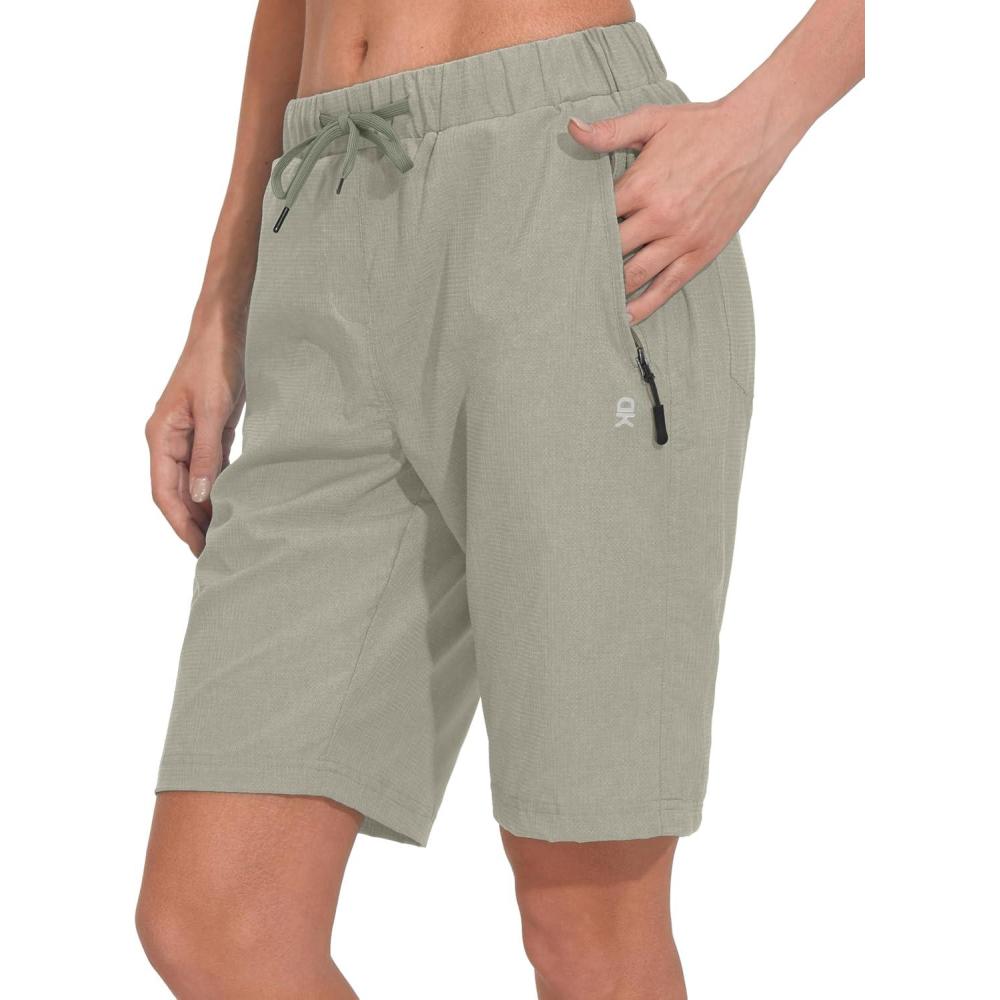 imageLittle Donkey Andy Womens Lightweight Breathable Hiking Shorts QuickDry Golf Shorts with Zipper Pockets AirHoles TechSpray Green Heather