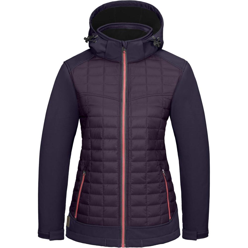 imageLittle Donkey Andy Womens Lightweight Insulated Hybrid Jacket for Hiking Running Ski Thermal Warm with Removable HoodBerry ConserveMystical