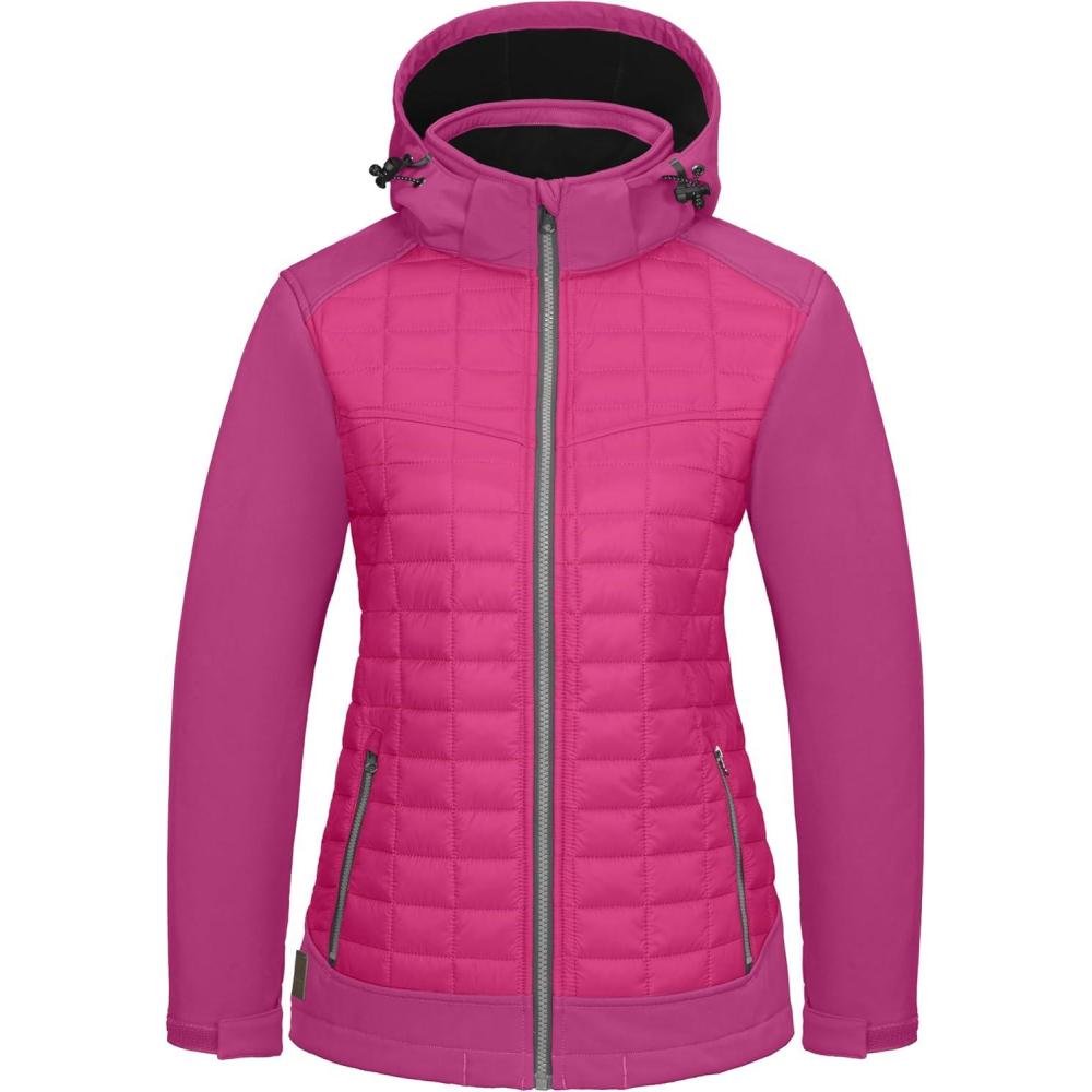 imageLittle Donkey Andy Womens Lightweight Insulated Hybrid Jacket for Hiking Running Ski Thermal Warm with Removable HoodCabaretPhlox Pink