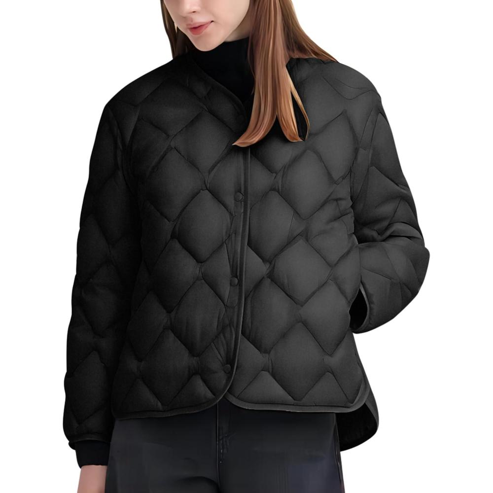 imageLittle Donkey Andy Womens Lightweight Puffer Jacket with Recycled Insulation Button Down Quilted CoatsBlack