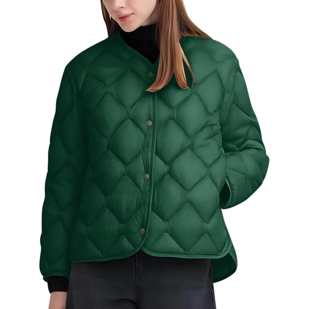 imageLittle Donkey Andy Womens Lightweight Puffer Jacket with Recycled Insulation Button Down Quilted CoatsGrass Green