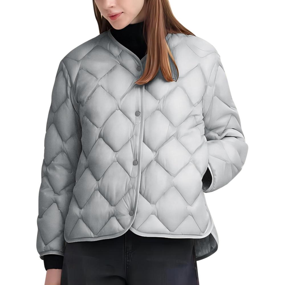 imageLittle Donkey Andy Womens Lightweight Puffer Jacket with Recycled Insulation Button Down Quilted CoatsLight Gray