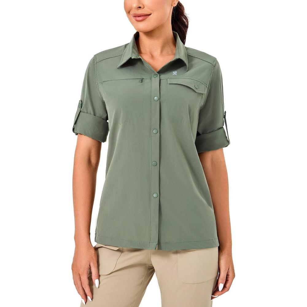 imageLittle Donkey Andy Womens Long Sleeve Travel Shirt UPF 50 Safari Shirt Outdoor Cool Quick Dry Hiking ShirtsL Army Green