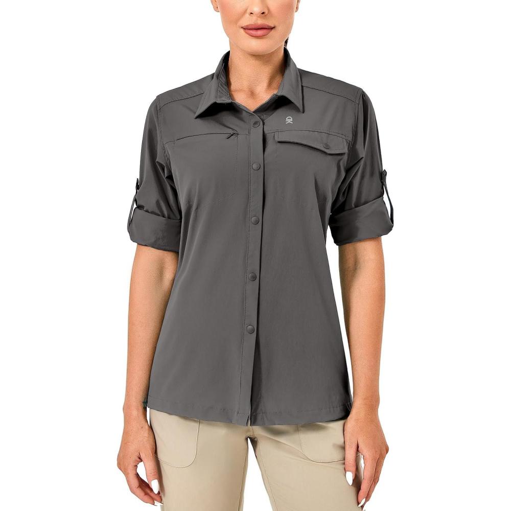 imageLittle Donkey Andy Womens Long Sleeve Travel Shirt UPF 50 Safari Shirt Outdoor Cool Quick Dry Hiking ShirtsL Grey