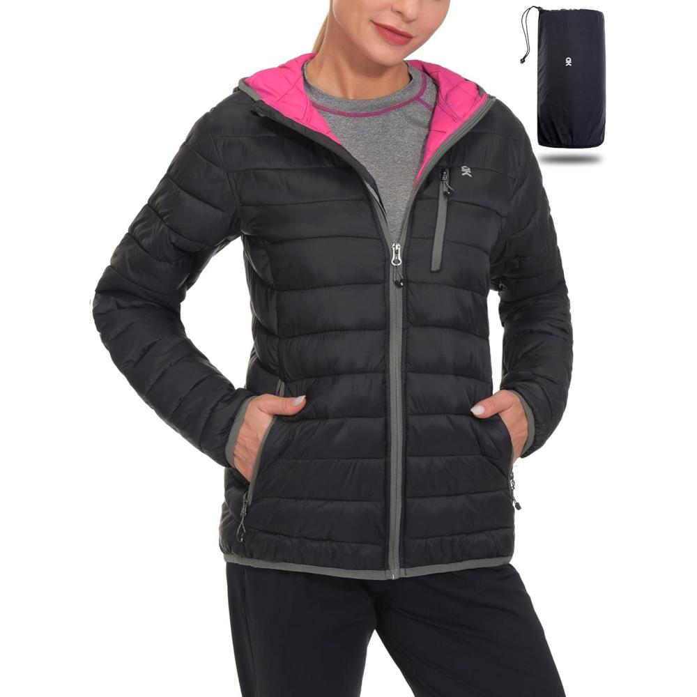 imageLittle Donkey Andy Womens Packable Lightweight Puffer Jacket Hooded Windproof Winter Coat with Recycled Insulation Black XL