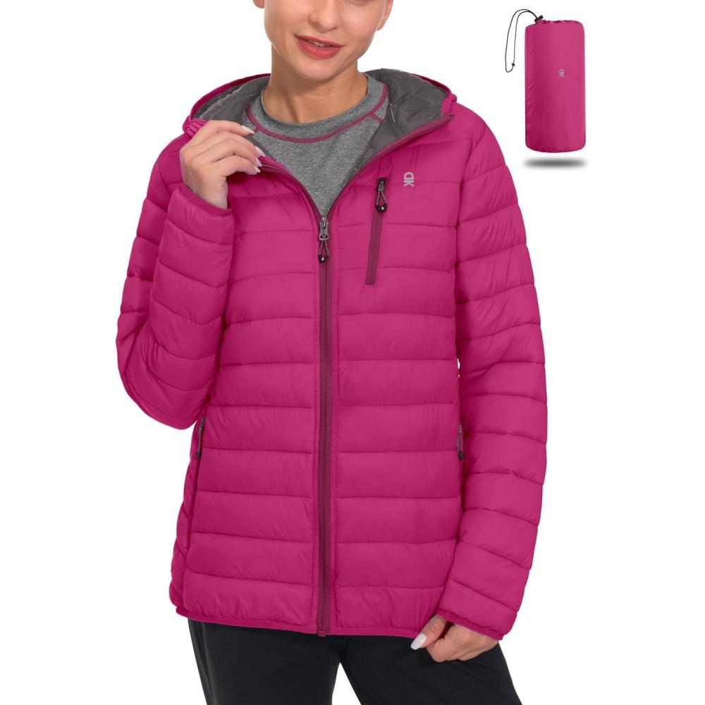 imageLittle Donkey Andy Womens Packable Lightweight Puffer Jacket Hooded Windproof Winter Coat with Recycled InsulationPackable Rose