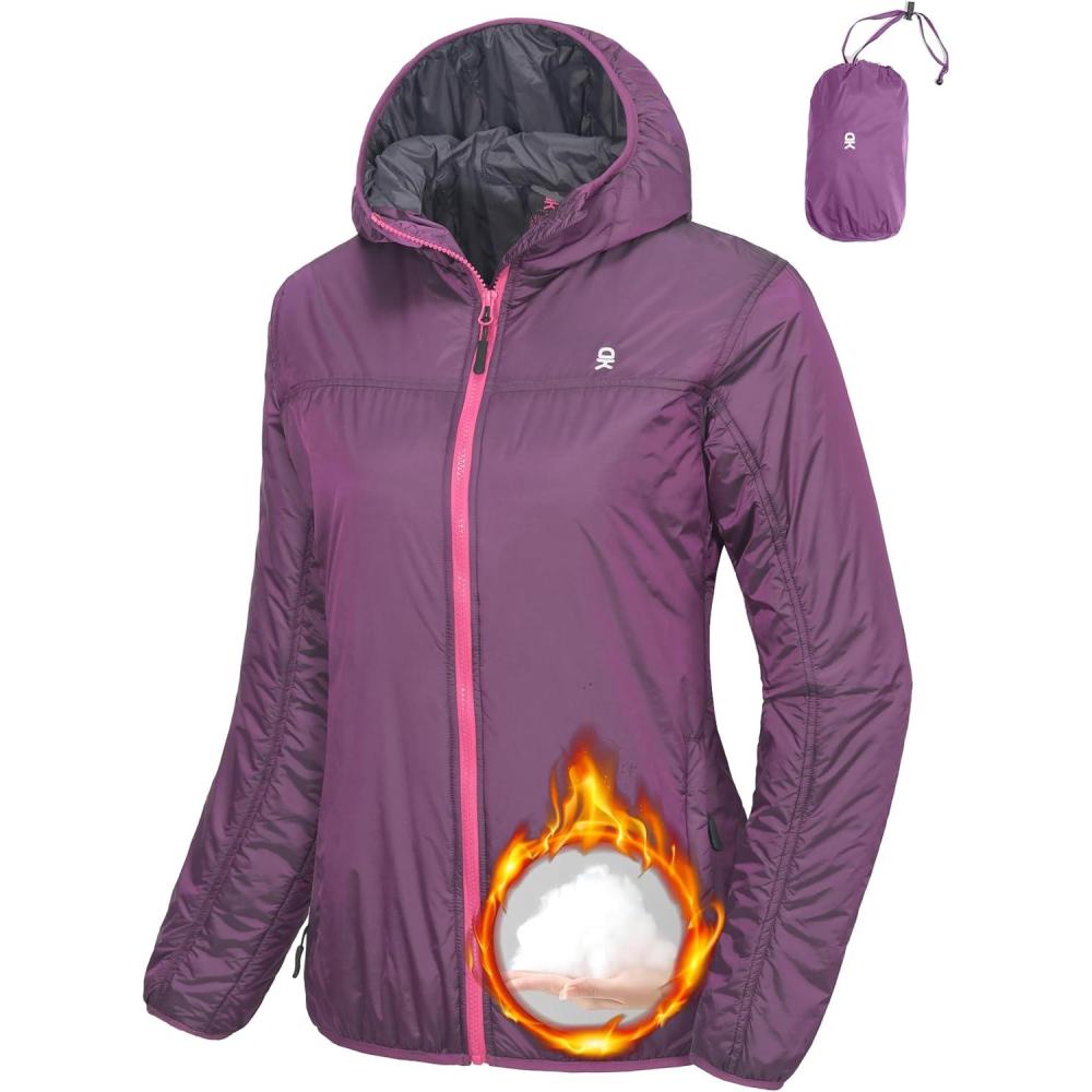 imageLittle Donkey Andy Womens Packable Lightweight Running Jacket Water Resistant Hooded Windbreaker for Hiking Cycling CampingB Insulation Purple