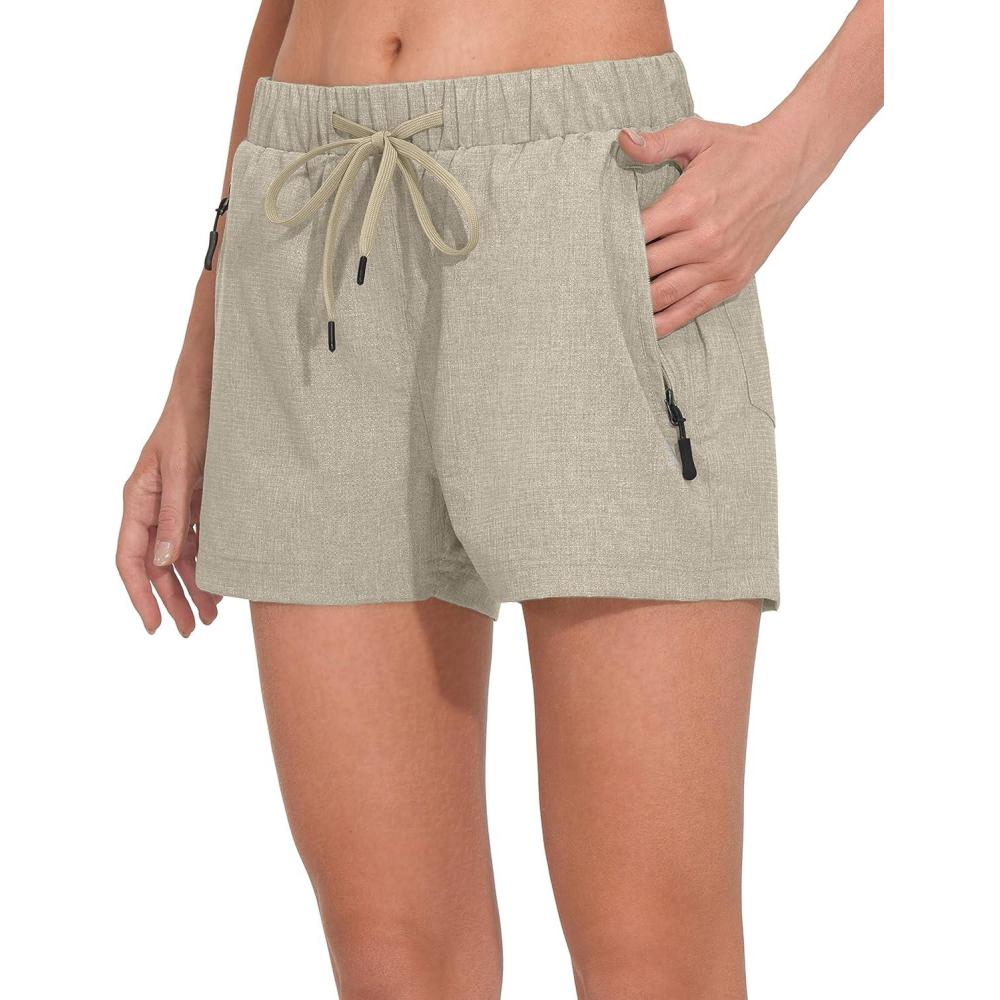 imageLittle Donkey Andy Womens Quick Dry Running Shorts 3 Inch Breathable Golf Hiking Athletic Shorts with Liner Air Hole Tech Light Khaki Heather L