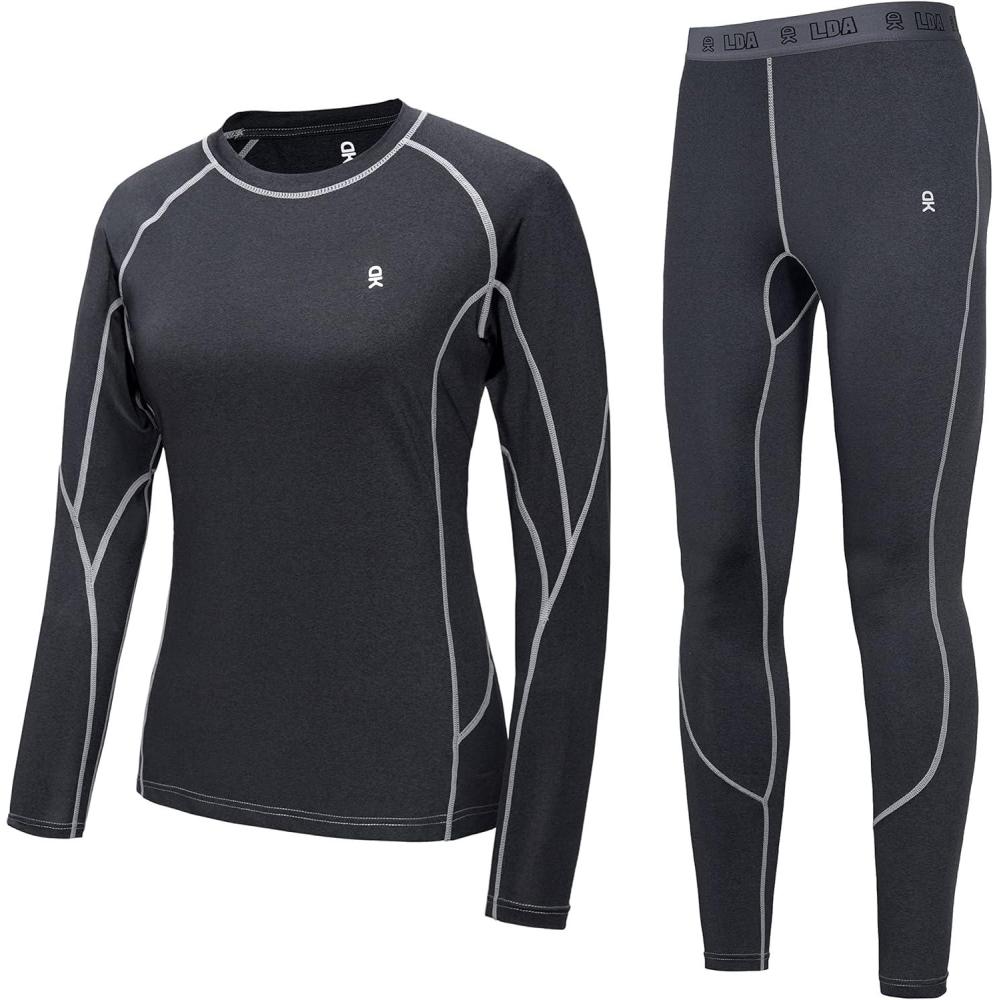 imageLittle Donkey Andy Womens Thermal Underwear Sets Lightweight Warm Base Layers Quick Dry Wicking Top and Bottom for Winter1 Black