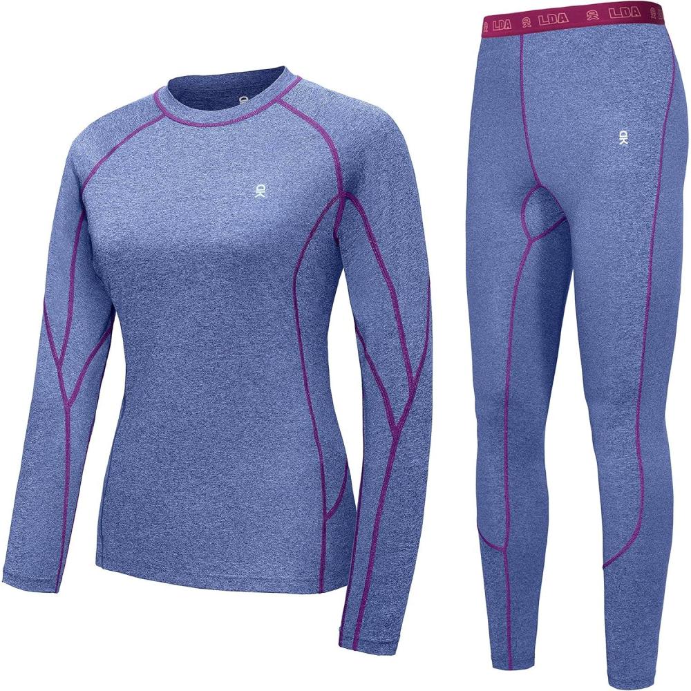 imageLittle Donkey Andy Womens Thermal Underwear Sets Lightweight Warm Base Layers Quick Dry Wicking Top and Bottom for Winter6 Deep Blue