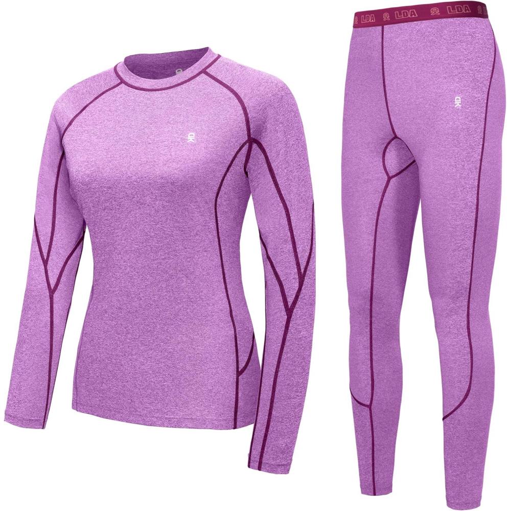 imageLittle Donkey Andy Womens Thermal Underwear Sets Lightweight Warm Base Layers Quick Dry Wicking Top and Bottom for Winter7 Purple