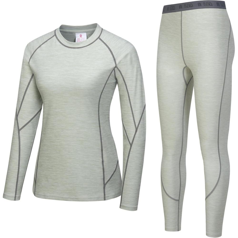 imageLittle Donkey Andy Womens Thermal Underwear Sets Lightweight Warm Base Layers Quick Dry Wicking Top and Bottom for WinterGreen Heather Thick Fabric