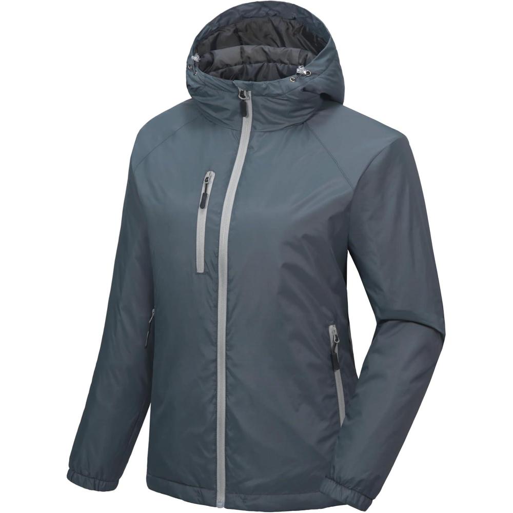 imageLittle Donkey Andy Womens Warm Recycle Insulated Jacket Hooded Lightweight Windproof Winter Coat Hiking TravelSteel Grey