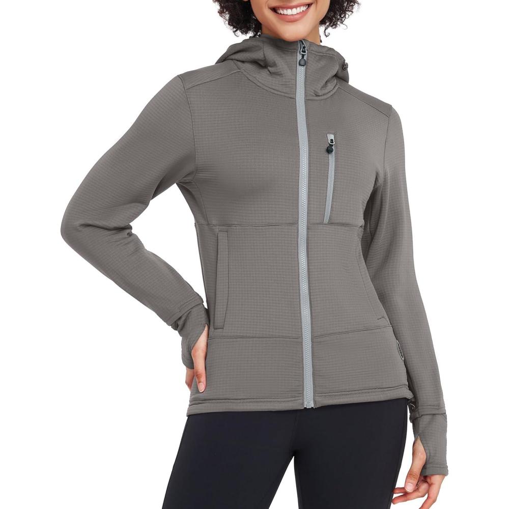 imageLittle Donkey Andy Womens Winter Lightweight Warm Fleece Running Jacket Breathable Thumbholes Thermal Hiking JacketWatchhole Grey