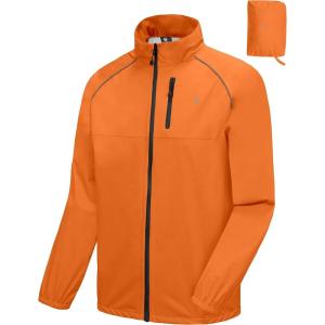 Little Donkey Andy Men’s Cycling Jacket, Waterproof Lightweight Windbreaker, Packable(Upgrade-orange)