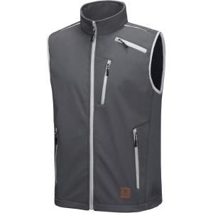 Little Donkey Andy Men’s Lightweight Fleece Lined Softshell Vest Windproof Sleeveless Jacket for Hiking Travel Golf(2. Gray)