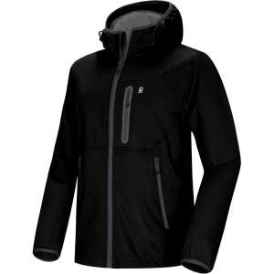 Little Donkey Andy Men’s Lightweight Hooded Softshell Jacket for Running Travel Hiking, Windproof Outerwear, Water Repellent(Black)