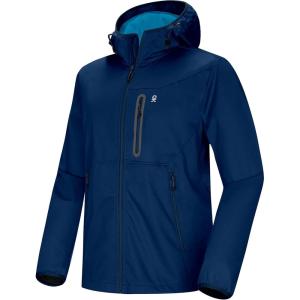 Little Donkey Andy Men’s Lightweight Hooded Softshell Jacket for Running Travel Hiking, Windproof Outerwear, Water Repellent(Dark Blue)