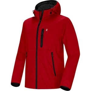 Little Donkey Andy Men’s Lightweight Hooded Softshell Jacket for Running Travel Hiking, Windproof Outerwear, Water Repellent(Red)