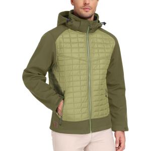 Little Donkey Andy Men’s Lightweight Insulated Hybrid Jacket for Hiking Running Ski Thermal Warm with Removable Hood(Green)