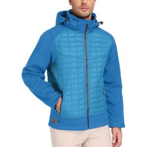 Little Donkey Andy Men’s Lightweight Insulated Hybrid Jacket for Hiking Running Ski Thermal Warm with Removable Hood(Light Blue)