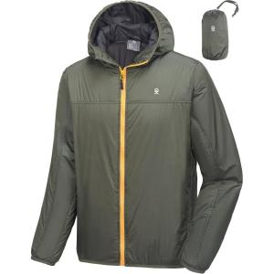 Little Donkey Andy Men’s Lightweight Packable Sun Protection Jacket Quick Dry Full Zip Hooded Windbreaker for Hiking(B Insulation Army Green)