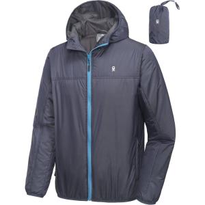 Little Donkey Andy Men’s Lightweight Packable Sun Protection Jacket Quick Dry Full Zip Hooded Windbreaker for Hiking(B Insulation Navy Blue)
