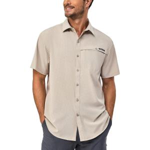 Little Donkey Andy Men’s Lightweight UPF 50+ Short Sleeve Shirt, Breathable Fishing Hiking Shirt, Air-Holes Tech(Light Khaki Heather-short)