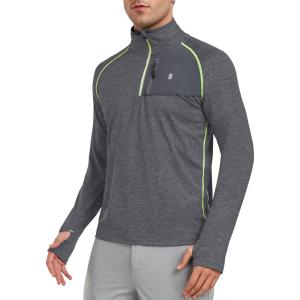 Little Donkey Andy Men’s Long Sleeve Quick Dry Lightweight Running Exercise Sports T-Shirt Top(A-black Heather)