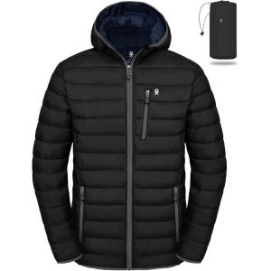Little Donkey Andy Men’s Packable Puffer Jacket Lightweight Hooded Warm Winter Coat with Recycled Insulation S-3XL(Packable-black)