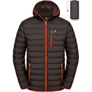 Little Donkey Andy Men’s Packable Puffer Jacket Lightweight Hooded Warm Winter Coat with Recycled Insulation S-3XL(Packable-coffee)