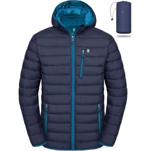 Little Donkey Andy Men’s Packable Puffer Jacket Lightweight Hooded Warm Winter Coat with Recycled Insulation S-3XL(Packable-deep Blue)