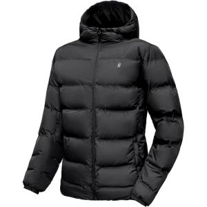 Little Donkey Andy Men’s Puffer Jacket Warm Winter Coat with Hood Lightweight Insulated Quilted Jacketss for Snow Ski(Black)