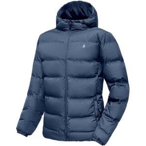 Little Donkey Andy Men’s Puffer Jacket Warm Winter Coat with Hood Lightweight Insulated Quilted Jacketss for Snow Ski(Blue)