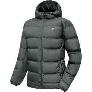 Little Donkey Andy Men’s Puffer Jacket Warm Winter Coat with Hood Lightweight Insulated Quilted Jacketss for Snow Ski(Grey)