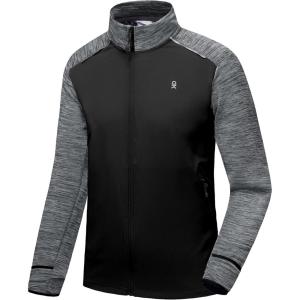 Little Donkey Andy Men’s Quick Dry Warm Lightweight Running Jacket Full Zip Thermal Hybrid Thumbholes Golf Track Jacket(Black Heather)