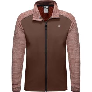 Little Donkey Andy Men’s Quick Dry Warm Lightweight Running Jacket Full Zip Thermal Hybrid Thumbholes Golf Track Jacket(Dark Brown/Red)