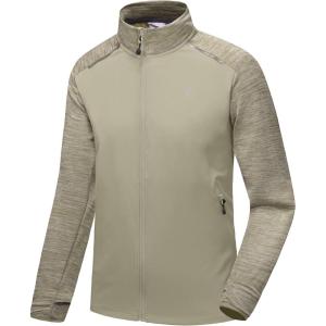 Little Donkey Andy Men’s Quick Dry Warm Lightweight Running Jacket Full Zip Thermal Hybrid Thumbholes Golf Track Jacket(Deep Khaki Heather)