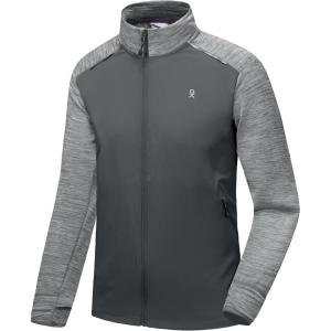 Little Donkey Andy Men’s Quick Dry Warm Lightweight Running Jacket Full Zip Thermal Hybrid Thumbholes Golf Track Jacket(Grey Heather)
